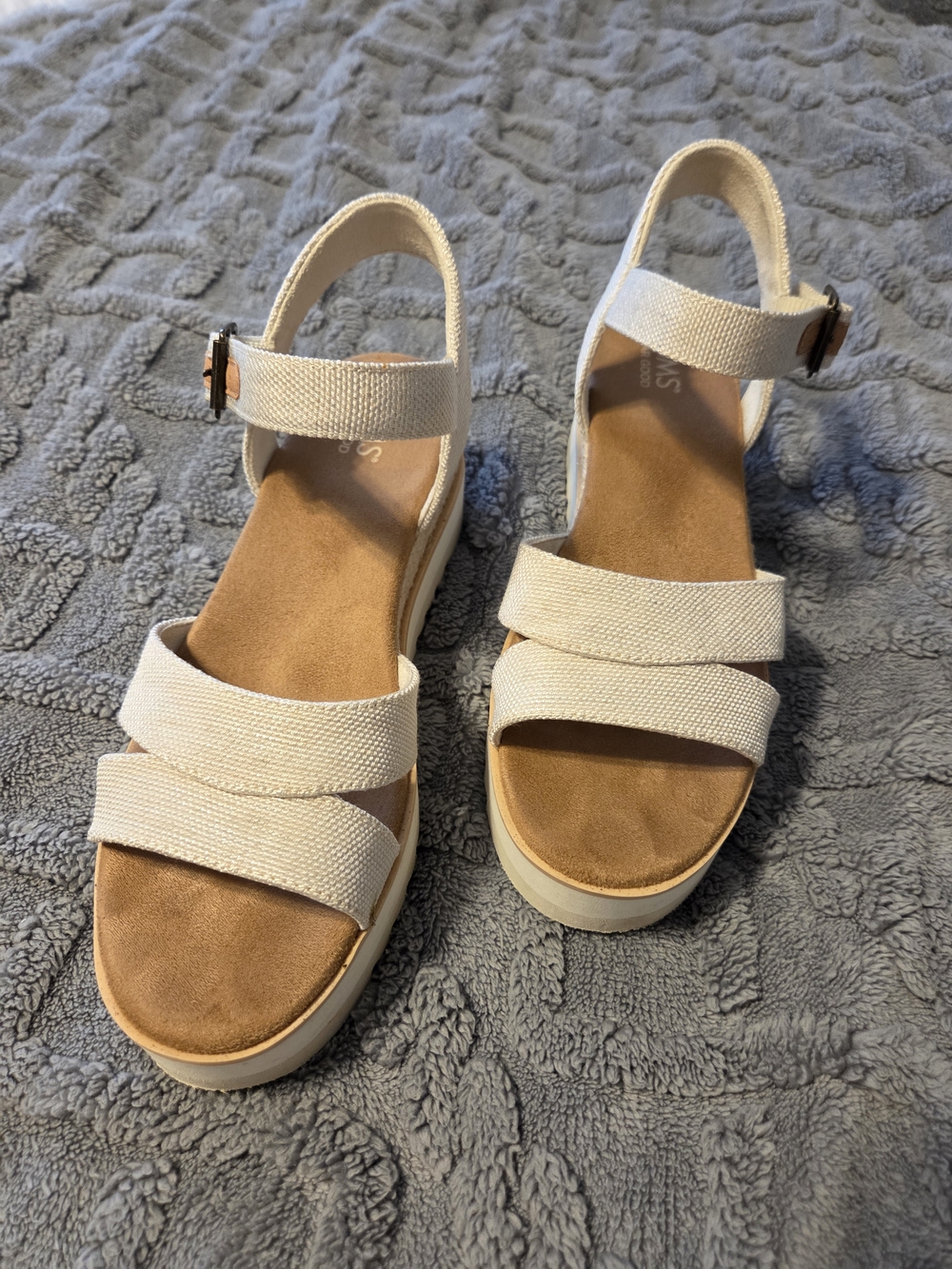 8.5, Toms Women's Neutral Canvas Strap Platform Sandals